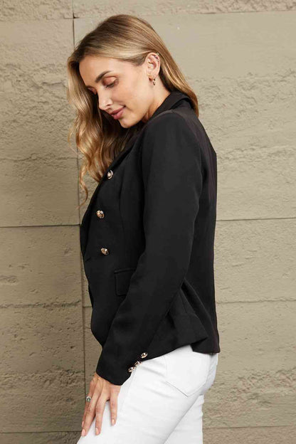 Double-Breasted Padded Shoulder Blazer | AdoreStarr