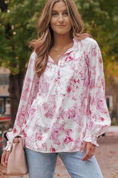 Floral Flounce Sleeve Blouse | AdoreStarr