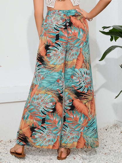 Printed Split Wide Leg Long Pants | AdoreStarr