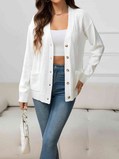 V-Neck Long Sleeve Buttoned Knit Top | AdoreStarr