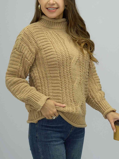 Cable-Knit Mock Neck Sweater | AdoreStarr