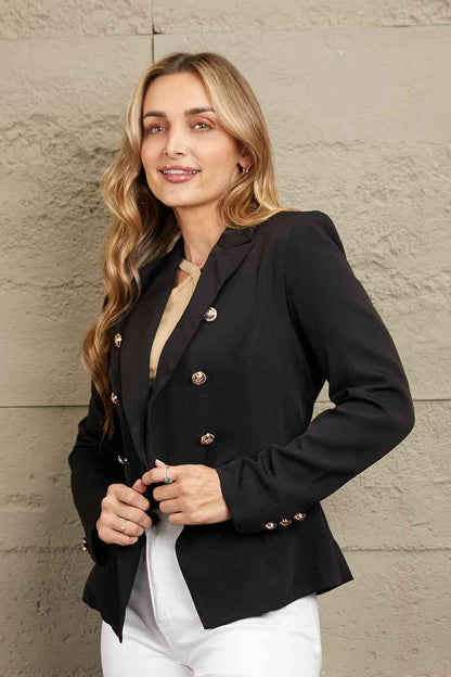 Double-Breasted Padded Shoulder Blazer | AdoreStarr