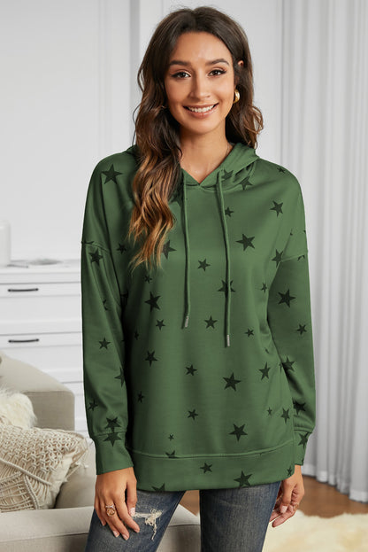 Star Print Drawstring Detail Hoodie | AdoreStarr