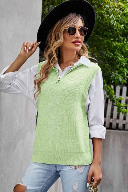 Quarter-Zip Ribbed Sweater Vest | AdoreStarr