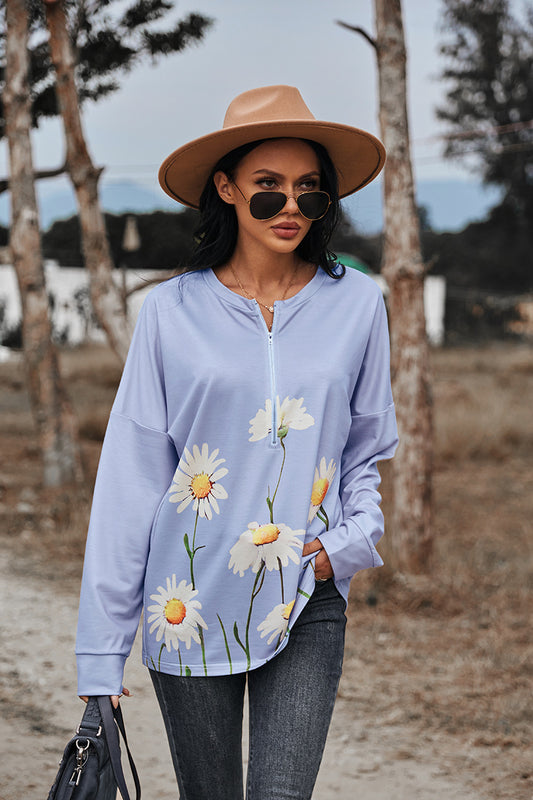 Floral Print Zipper Sweatshirt | AdoreStarr