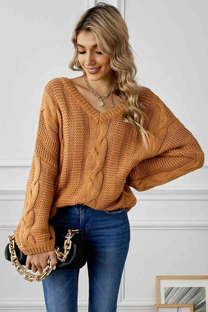 Cable Knit V-Neck Sweater | AdoreStarr