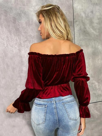 Off-Shoulder Flounce Sleeve Blouse | AdoreStarr