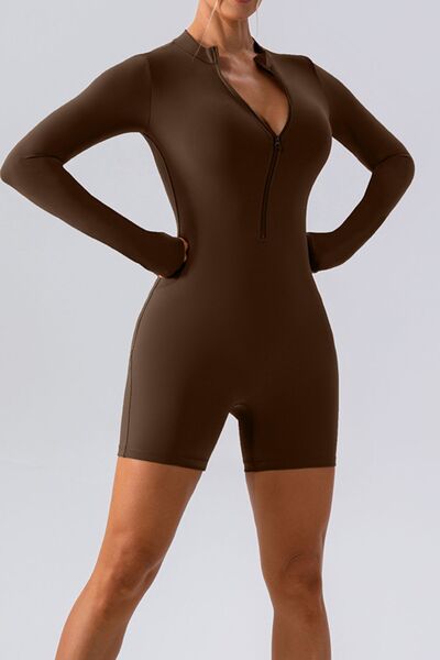 Half Zip Long Sleeve Active Romper | AdoreStarr