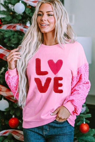 LOVE Sequin Sweatshirt - Carnation Pink