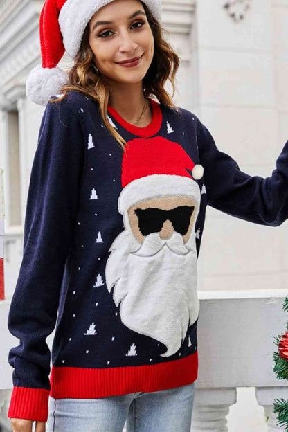 Christmas Santa Claus Ribbed Trim Sweater | AdoreStarr