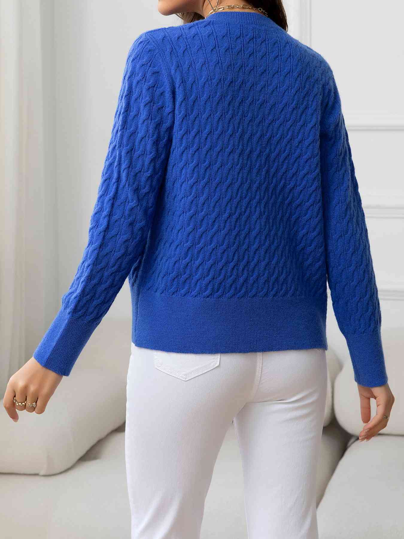 Round Neck Cable-Knit Buttoned Knit Top | AdoreStarr