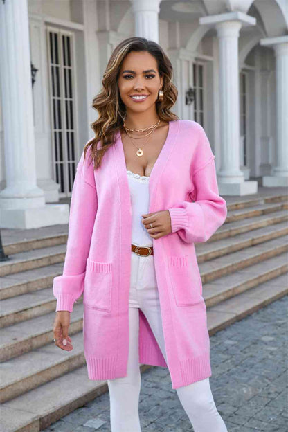 Open Front Dropped Shoulder Cardigan - Carnation Pink