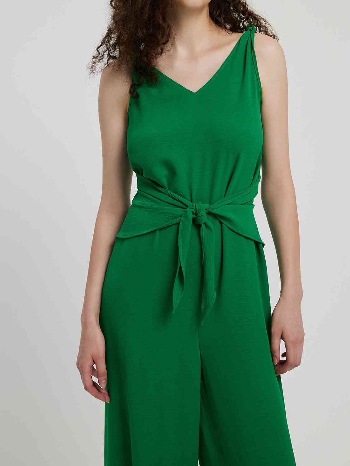 Knot Detail Tie Front Sleeveless Jumpsuit | AdoreStarr