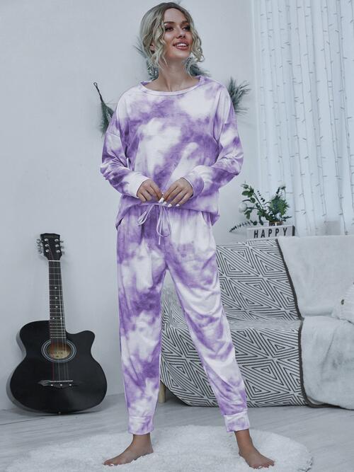 Tie-Dye Top and Drawstring Pants Lounge Set | AdoreStarr