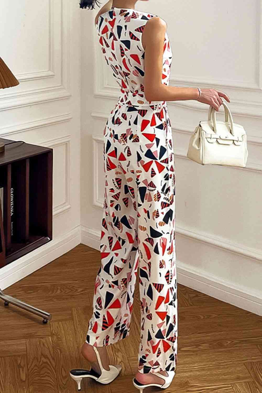 Printed Surplice Neck Sleeveless Jumpsuit | AdoreStarr