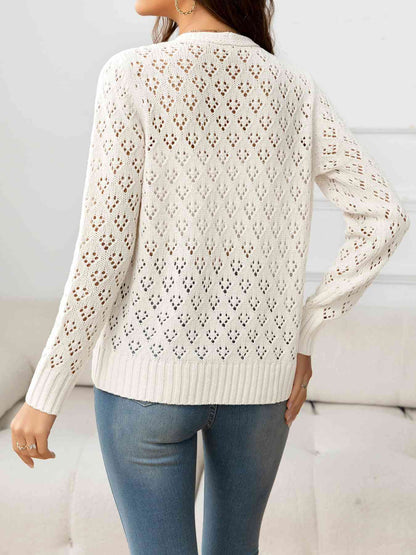 Openwork V-Neck Buttoned Knit Top | AdoreStarr