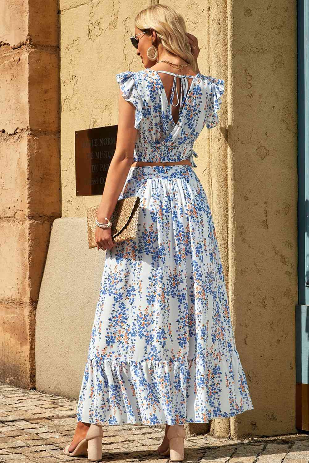 Printed Tie Back Cropped Top and Maxi Skirt Set | AdoreStarr