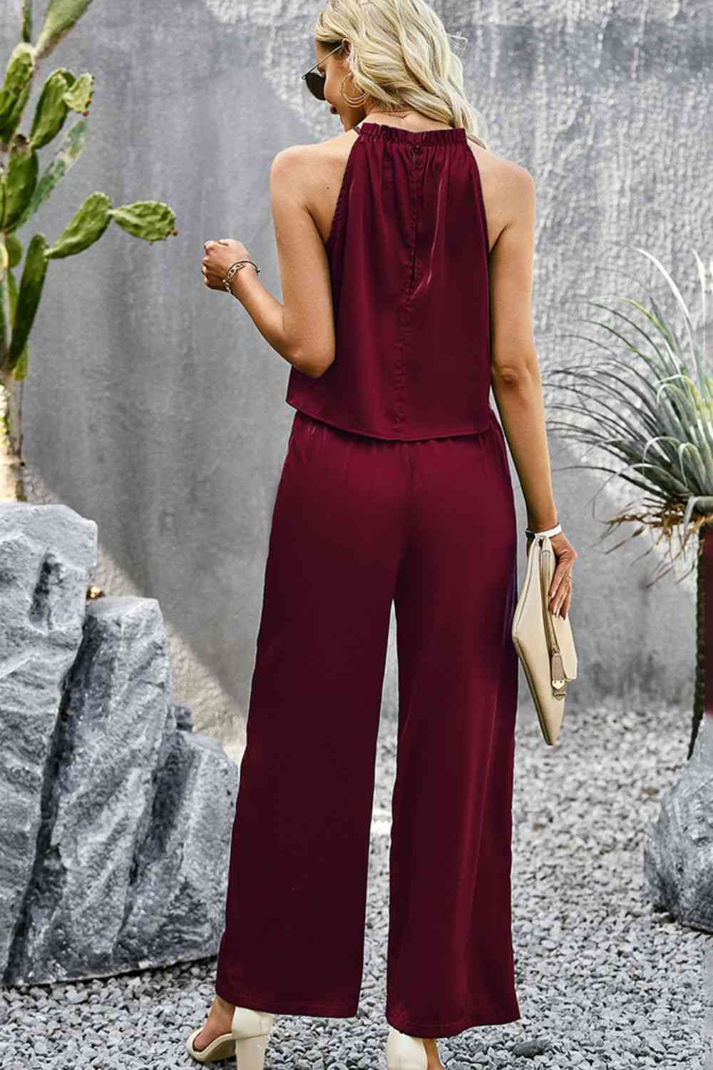 Grecian Neck Sleeveless Pocketed Top and Pants Set | AdoreStarr