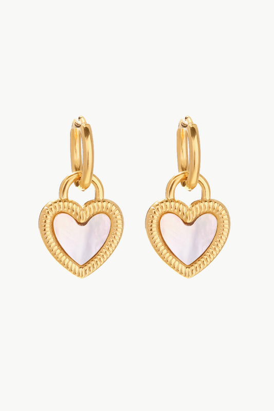 Inlaid Shell Heart Drop Earrings | AdoreStarr