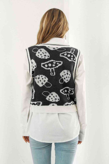 Printed Plunge Neck Sweater Vest | AdoreStarr