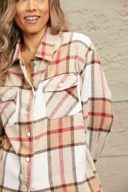 Plaid Button-Up Dropped Shoulder Shirt Jacket | AdoreStarr