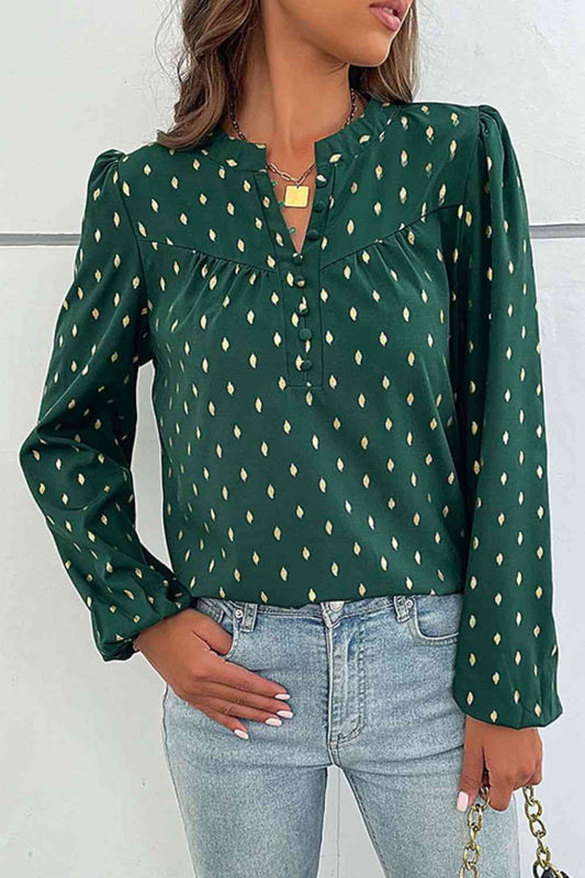 Printed Buttoned Puff Sleeve Blouse | AdoreStarr