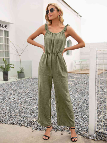 Round Neck Sleeveless Jumpsuit with Pockets | AdoreStarr