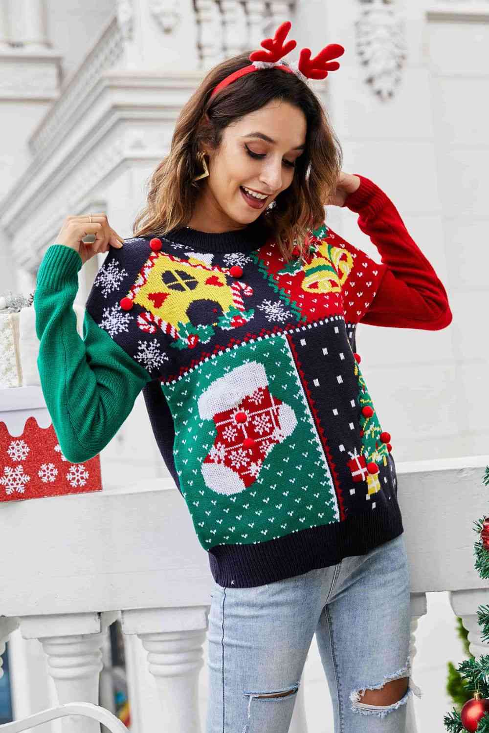 Christmas Colorblock Knit Pullover | AdoreStarr