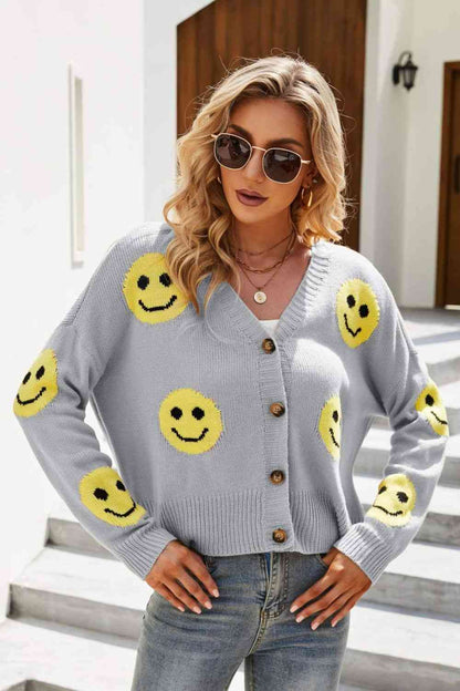 Smiley Face Ribbed Trim Cardigan | AdoreStarr