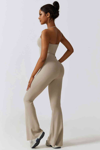 Halter Neck Flare Sport Jumpsuit | AdoreStarr