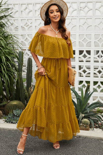 Off-Shoulder Tiered Maxi Dress | AdoreStarr