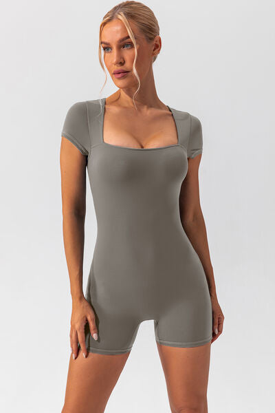 Square Neck Cap Sleeve Active Romper | AdoreStarr