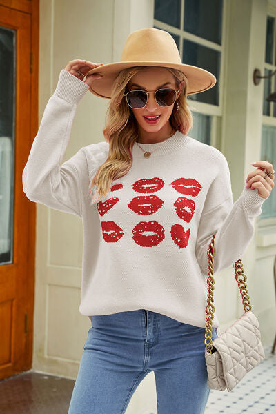 Contrast Lip Pattern Slit Sweater | AdoreStarr