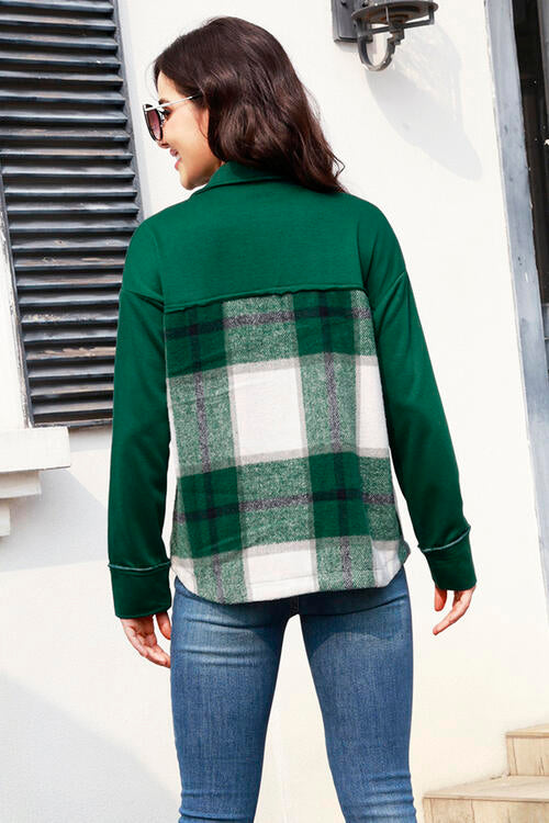 Snap Down Plaid Long Sleeve Shacket | AdoreStarr