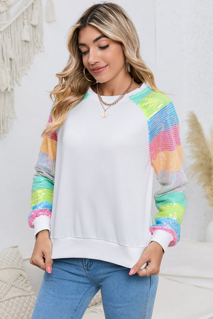 Colorblock Glitter Sleeve Sweatshirt | AdoreStarr