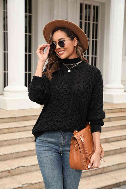 Cable-Knit Turtle Neck Long Sleeve Sweater | AdoreStarr