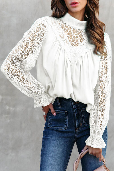 Lace Detail Flounce Sleeve Blouse | AdoreStarr