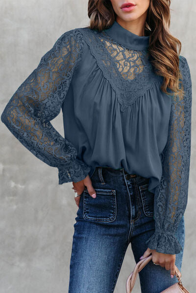 Lace Detail Flounce Sleeve Blouse | AdoreStarr