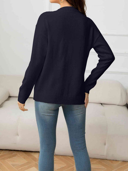 V-Neck Long Sleeve Buttoned Knit Top | AdoreStarr