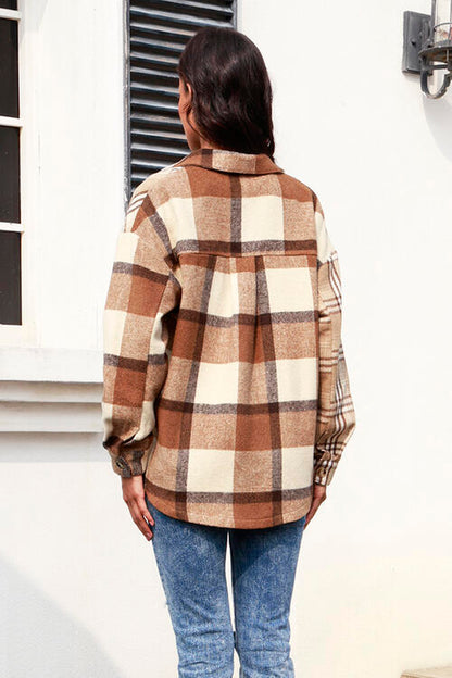 Plaid Button Up Collared Neck Shacket | AdoreStarr