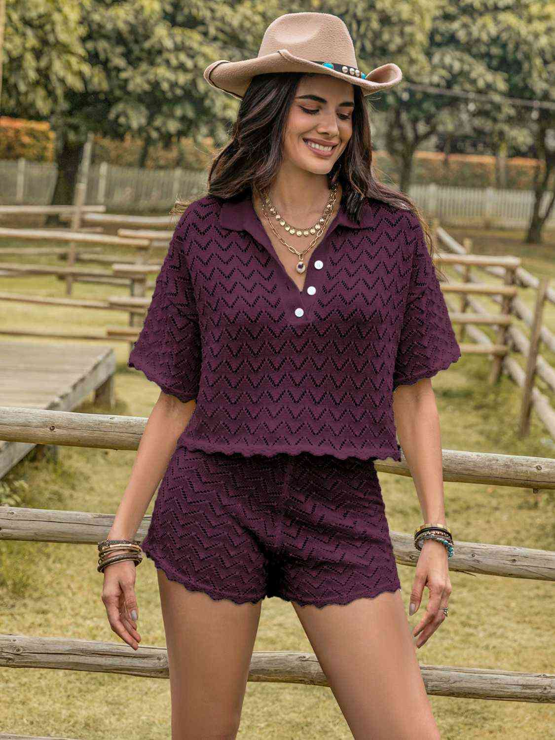 Eyelet Short Sleeve Top and Shorts Set | AdoreStarr