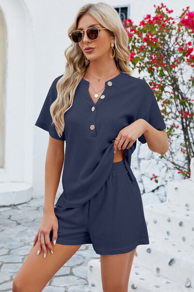 Notched Button Detail Top and Shorts Set | AdoreStarr