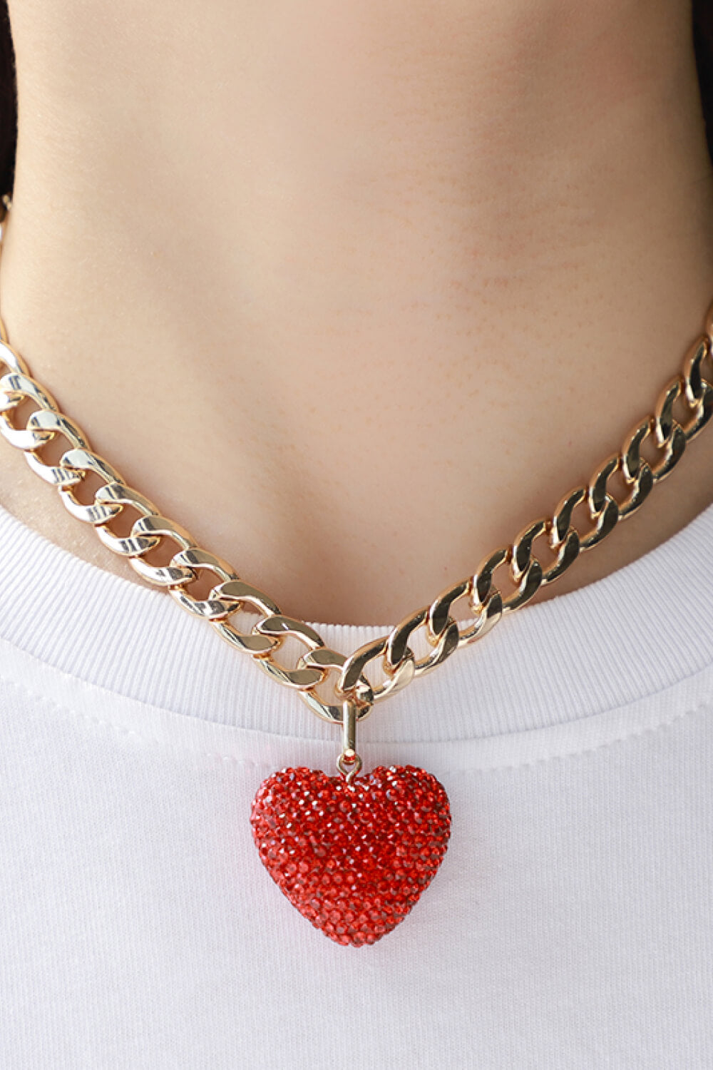 Rhinestone Heart Pendant Necklace | AdoreStarr