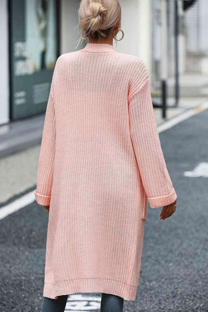 Dropped Shoulder Long Sleeve Cardigan - Peach