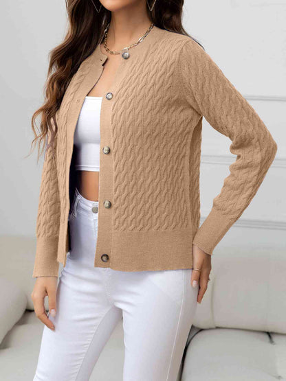 Round Neck Cable-Knit Buttoned Knit Top | AdoreStarr