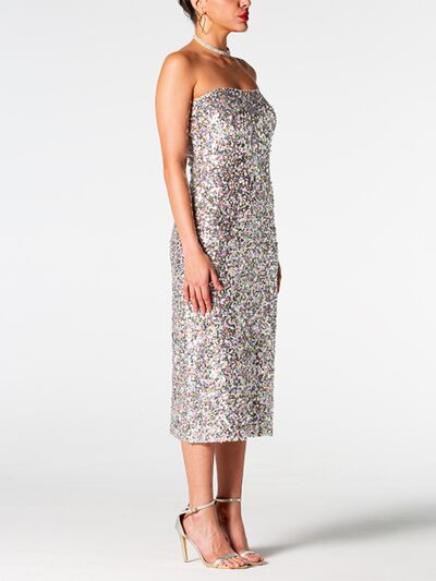 Sequin Straight Neck Midi Wrap Dress | AdoreStarr