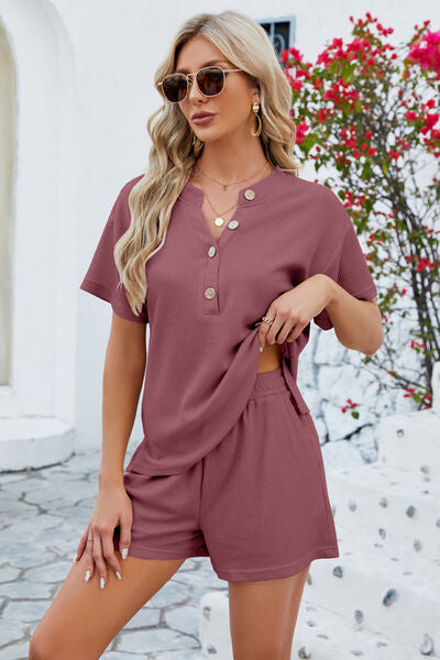 Notched Button Detail Top and Shorts Set | AdoreStarr