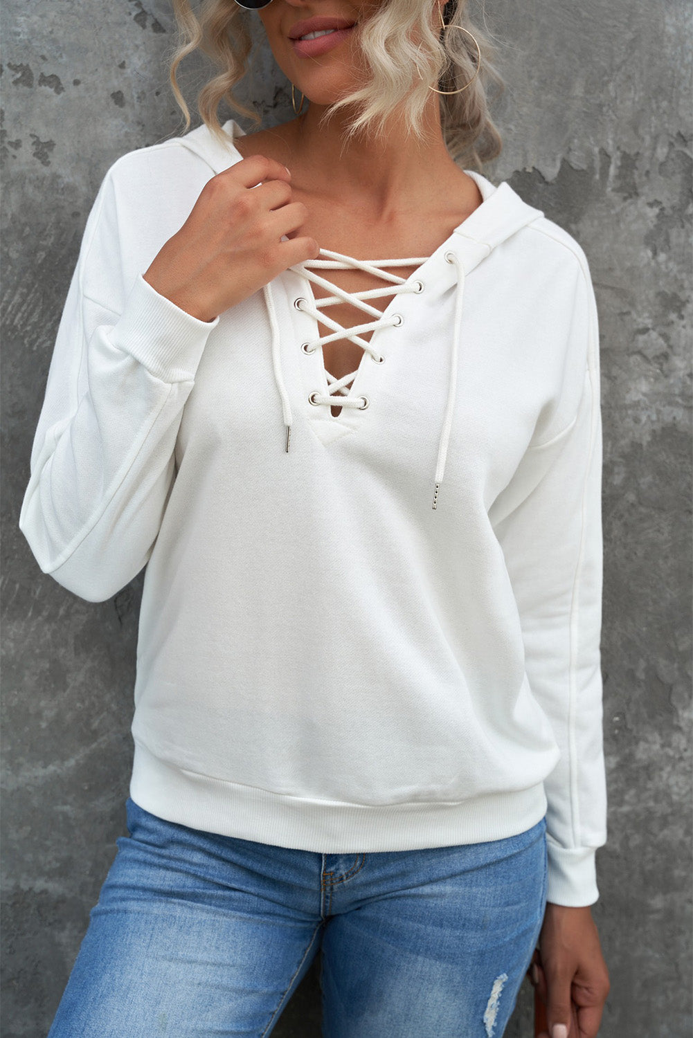 Lace-Up Casual Hoodie | AdoreStarr