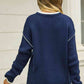 Round Neck Long Sleeve Waffle-Knit Sweater | AdoreStarr