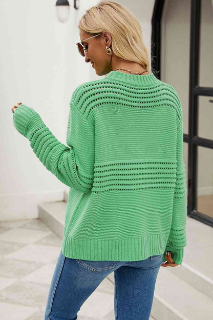 Round Neck Openwork Pullover Sweater | AdoreStarr